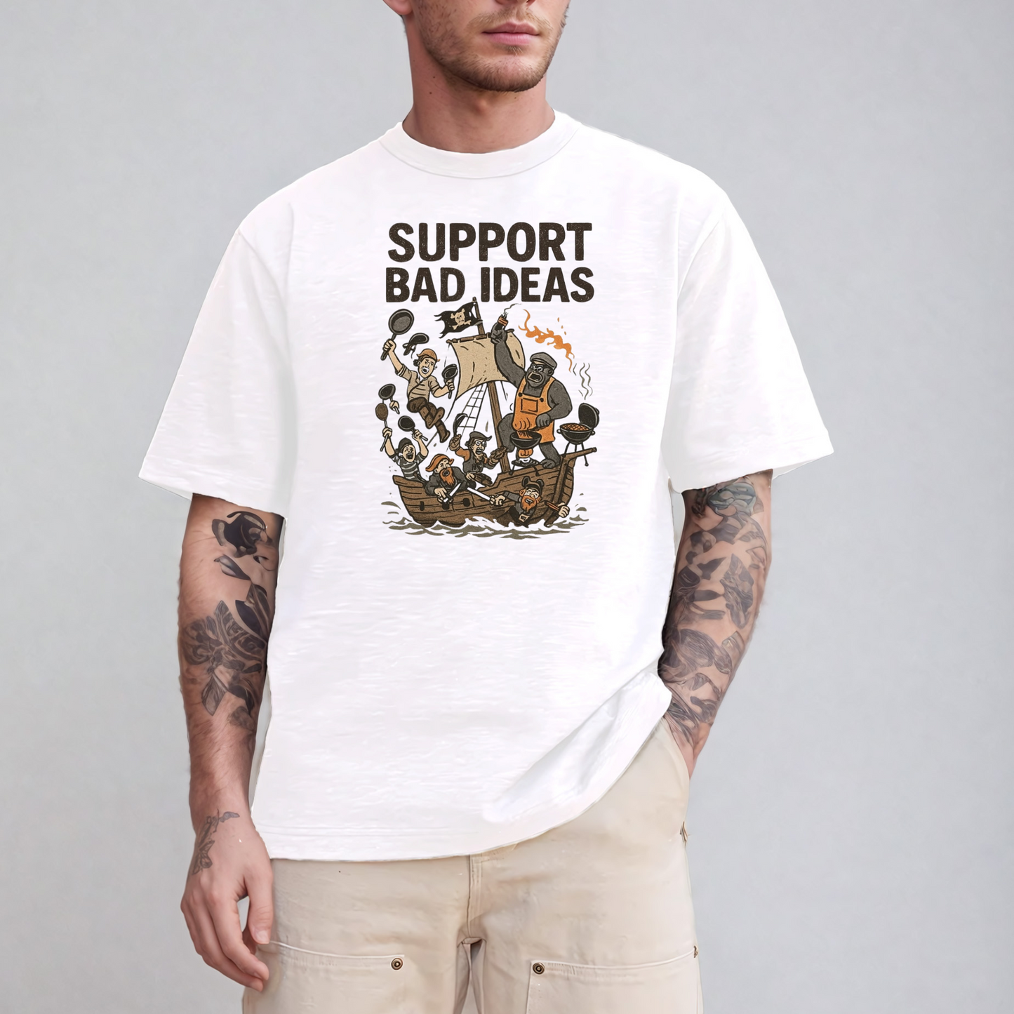 Support Bad Ideas Pirate Ship T-Shirt